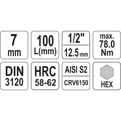 KLUCZ TRZPIENIOWY 1/2''HEX 7MM L100MM