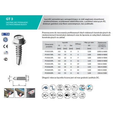 WKRĘT SAMOWIERCĄCY GT3 4.8*19MM RAL9005