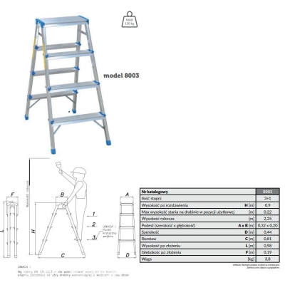 DRABINA ALUMINIOWA DWUSTRONNA 90CM 3 STOPNIE + PODEST