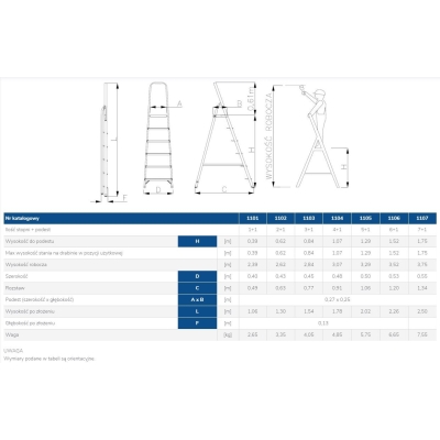 DRABINA ALUMINIOWA WOLNOSTOJĄCA 202CM 5 STOPNI + PODEST