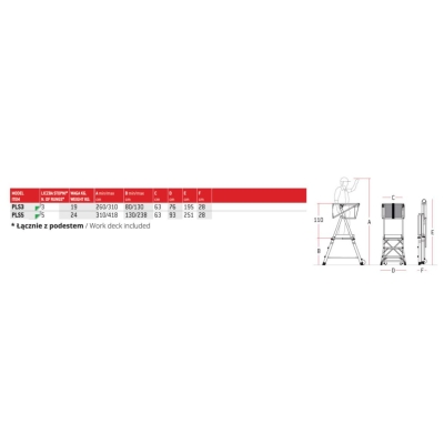 DRABINA/PODEST ROBOCZY PLS5 130/238CM 5 STOPNI