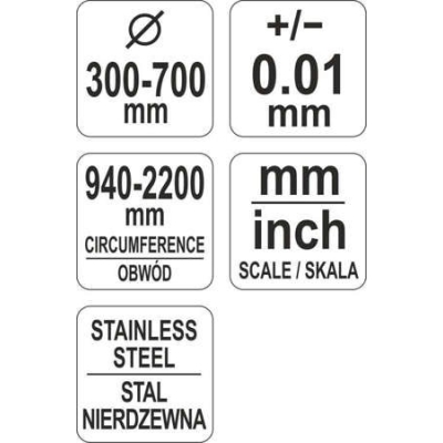 TAŚMA DO POMIARU ŚREDNICY I OBWODU 940-2200/0,1MM NIERDZEWNA
