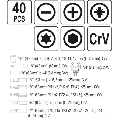 ZESTAW KOŃCÓWEK ŚRUBOKRĘTOWYCH I NASADEK 40 SZT.