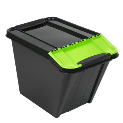 POJEMNIK PRO BOX 58L POCHYŁY CZARNY, ZIELONA POKRYWA