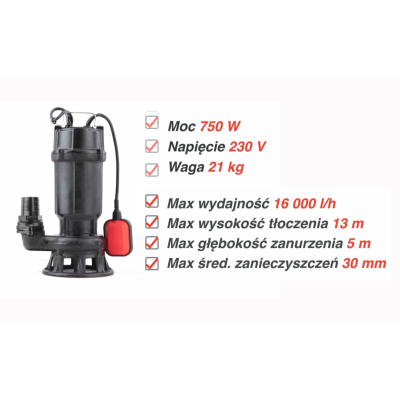 POMPA DO ŚCIEKÓW 750W Z ROZDRABNIACZEM