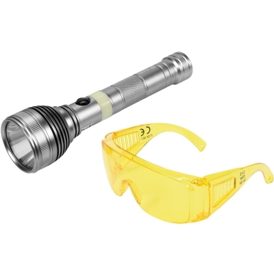 ZESTAW LATARKA UV AKUMULATOROWA 3W + OKULARY