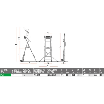 DRABINA/PODEST ROBOCZY PL4 96CM 4 STOPNI