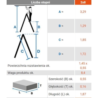 DRABINA ALUMINIOWA DWUSTRONNA DOPPLO 2*8 SZCZEBLI