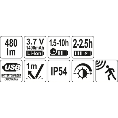 LATARKA CZOŁOWA 480LM AKUMULATOROWA, CZUJNIK RUCHU