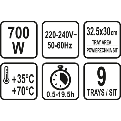 SUSZARKA SPOŻYWCZA, 9 SIT, 600-700W.
