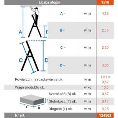 DRABINA ALUMINIOWA WOLNOSTOJĄCA STABILO 10 SZCZEBLI