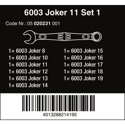ZESTAW KLUCZY PŁASKO-OCZKOWYCH 6003 JOKER 11SZT.