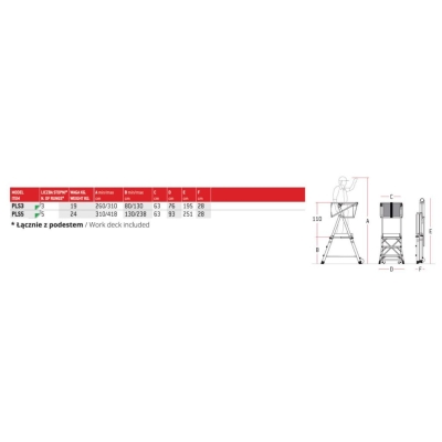 DRABINA/PODEST ROBOCZY PLS3 80/130CM 3 STOPNI