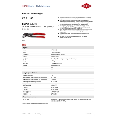 SZCZYPCE DO RUR COBRA 180MM