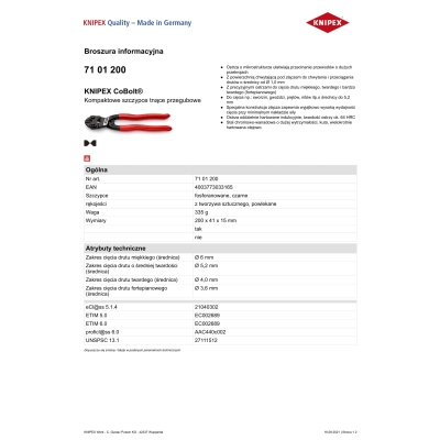 SZCZYPCE TNĄCE PRZEGUBOWE COBOLT 200MM