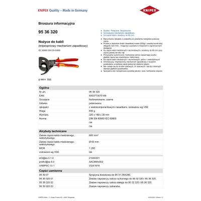 NOŻYCE DO KABLI TRÓJSTOPNIOWY MECHANIZM ZAPADKOWY 320MM