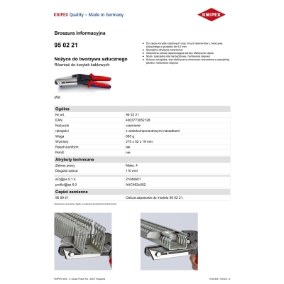 NOŻYCE DO TWORZYWA SZTUCZNEGO 110MM