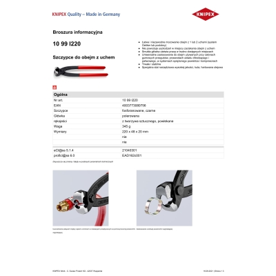SZCZYPCE DO MONTAŻU OPASEK ZACISKOWYCH OETIKER 220MM