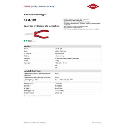 SZCZYPCE WYDŁUŻONE DLA ELEKTRYKÓW 160MM