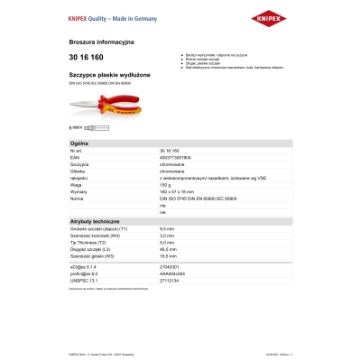 SZCZYPCE IZOLOWANE PŁASKIE WYDŁUŻONE 160MM