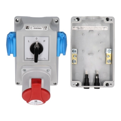 ZESTAW INSTALACYJNY Z GNIAZDEM IP44 32A 3P+N+PE 2*2P+PE