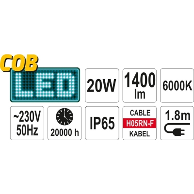 REFLEKTOR DIOD. PRZENOŚNY 20W 1400LM COB