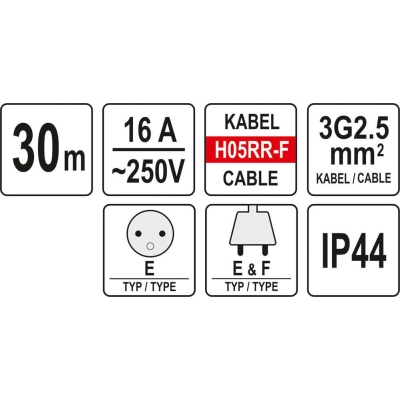 PRZEDŁUŻACZ BUDOWLANY 30M 3*2.5MM2