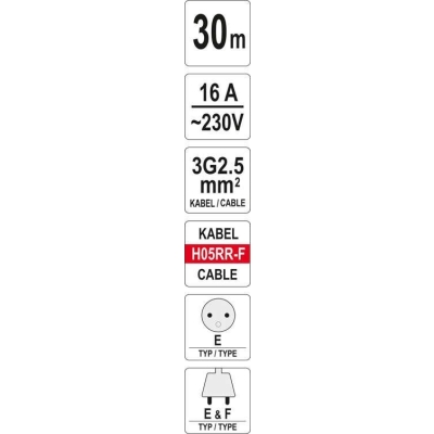PRZEDŁUŻACZ BĘBNOWY 30M 4 GNIAZDA 3*2.5MM2