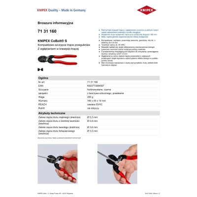 KOMPAKTOWE SZCZYPCE TNĄCE PRZEGUBOWE COBOLT 160MM
