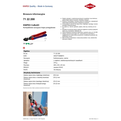 SZCZYPCE TNĄCE PRZEGUBOWE KOMPAKTOWE COBOLT 200MM