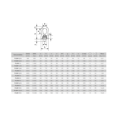 ŚRUBA Z UCHEM OBROTOWO-UCHYLNYM PLBW M18 2T