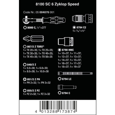 GRZECHOTKA ZYKLOP SPEED 1/2'' W ZESTAWIE METRYCZNYM,28 CZĘŚĆ
