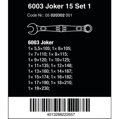 ZESTAW KLUCZY PŁASKO-OCZKOWYCH 6003 JOKER 15SZT.