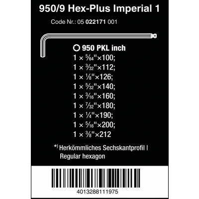 ZESTAW KLUCZY TRZPIENIOWYCH IMPERIAL 950/9 HEX PLUS 9 CZ,