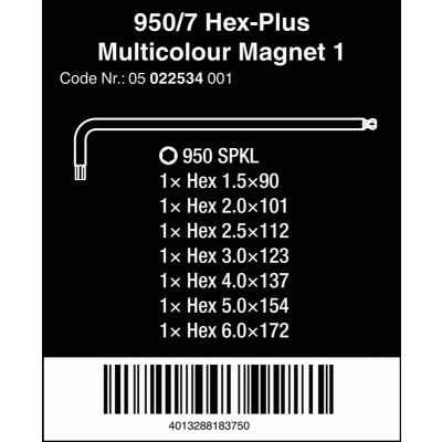 ZESTAW KLUCZY TRZPIENIOWYCH 950/7 HEX-PLUS MULTICOLOUR