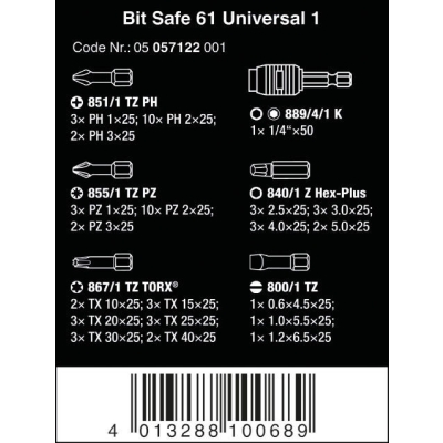 ZESTAW BITÓW BIT-SAFE + WKRĘTAK 1/4'', 61 CZĘŚCI