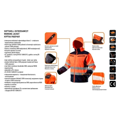 KURTKA SOFTSHELL Z KAPTUREM POMARAŃCZOWA, ROZMIAR XXXL