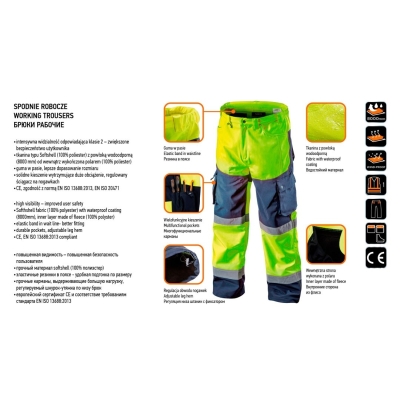 SPODNIE ROBOCZE DO PASA OSTRZEGAWCZE SOFTSHELL,ŻÓŁTE,ROZ.XXL