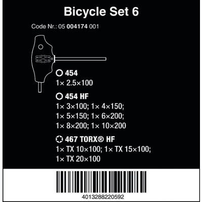 ZESTAW WKRĘTAKÓW T HEX I TORX BICYCLE SET 6, 10 CZĘŚĆ