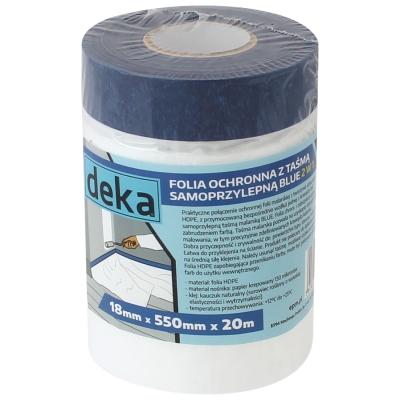 FOLIA OCHRONNA Z TAŚMĄ NIEBIESKĄ 55CM*20M