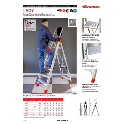 DRABINA LADY8, ALUMINIOWA PROFESJONALNA 8 STOPNI