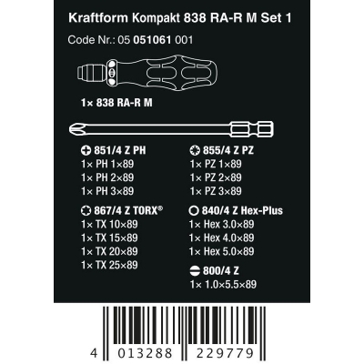 WKRĘTAK KRAFTFORM KOMPAKT Z GRZECHOTKĄ 838 RA-R M SET 1,15CZ