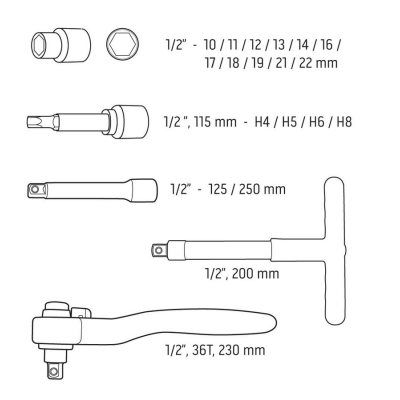 ZESTAW KLUCZY NASADOWYCH 1/2'', 1000V,  19 SZTUK